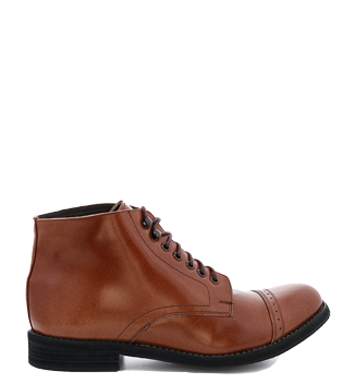 An Oak Tree Farms Howitzer, a casual and sophisticated tan leather lace-up boot, on a white background.