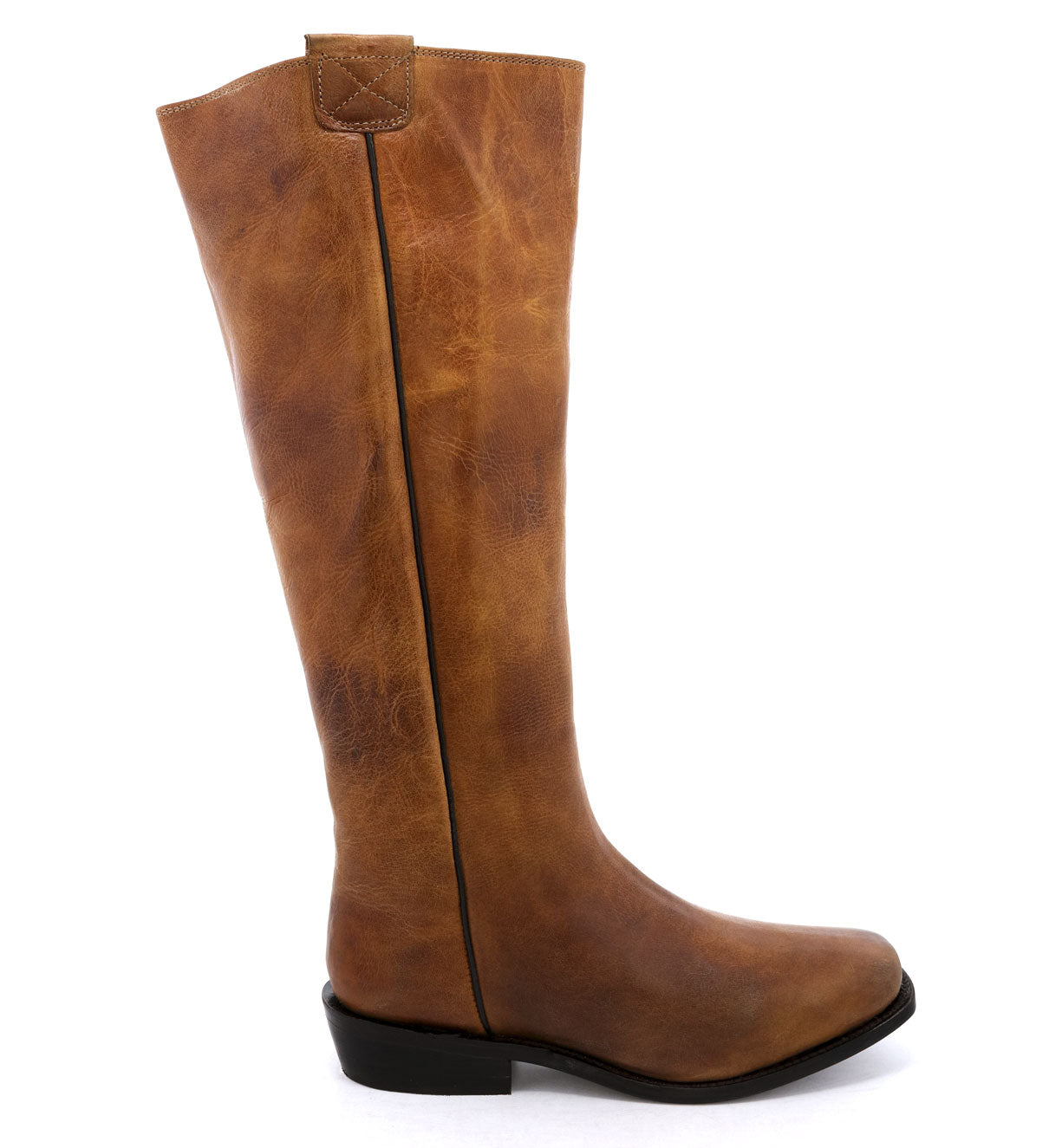 A women's leather boot, the Pale Rider from Oak Tree Farms, with a zipper on the side, perfect for adventures.