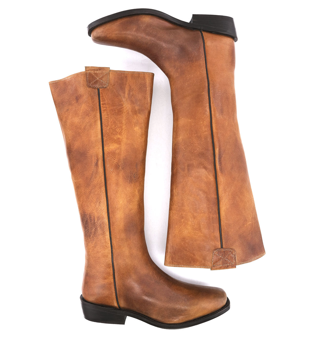 A pair of Oak Tree Farms Pale Rider men's tall leather boots ready for adventures, placed on a white background.