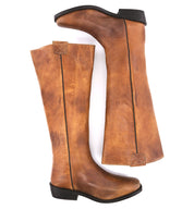 A pair of Oak Tree Farms Pale Rider men's tall leather boots ready for adventures, placed on a white background.
