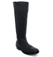 An Oak Tree Farms Pale Rider men's tall black leather riding boot on a white background.